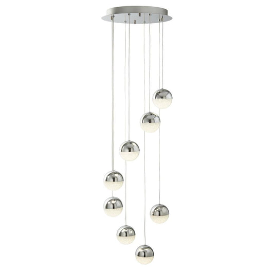 Searchlight Marbles 8Lt Multi-Drop Pendant -  Chrome, Crushed Ice Shade 5848-8CC