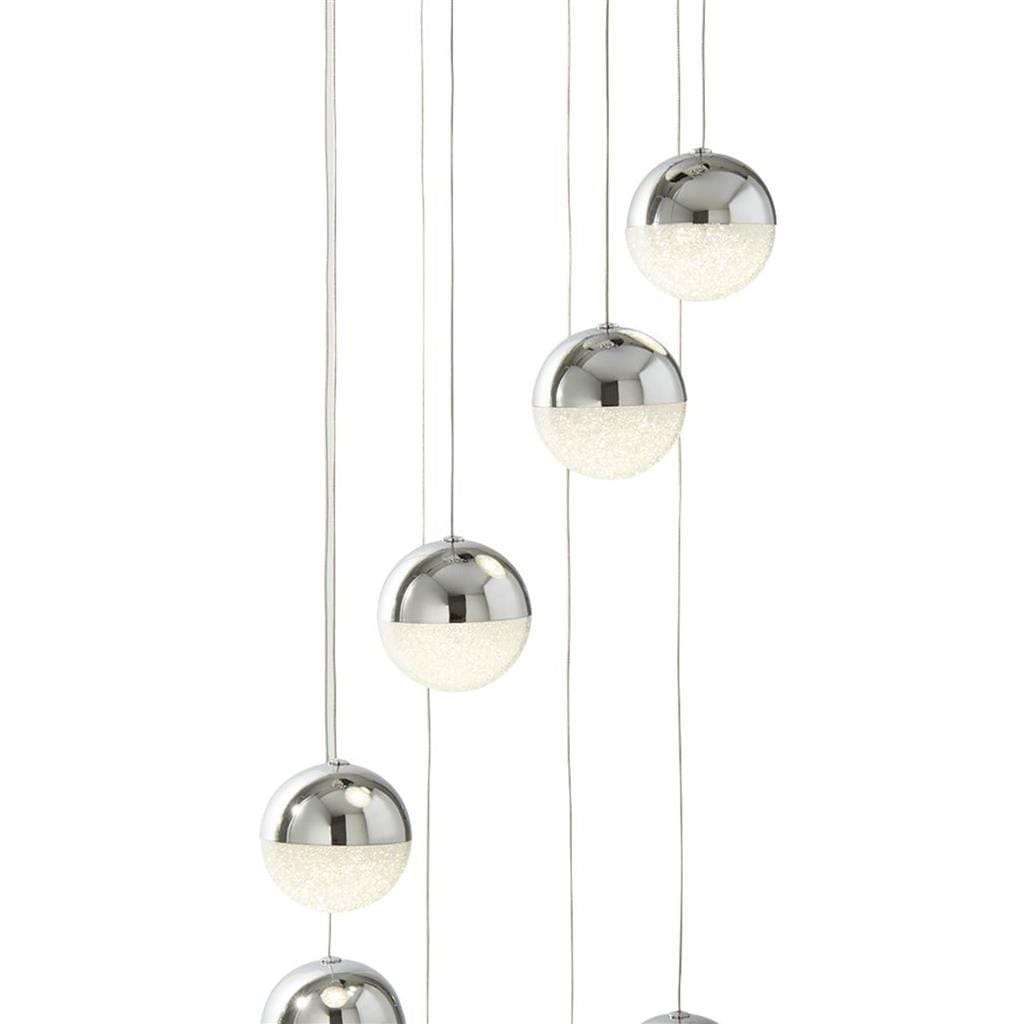 Searchlight Marbles 8Lt Multi-Drop Pendant -  Chrome, Crushed Ice Shade 5848-8CC