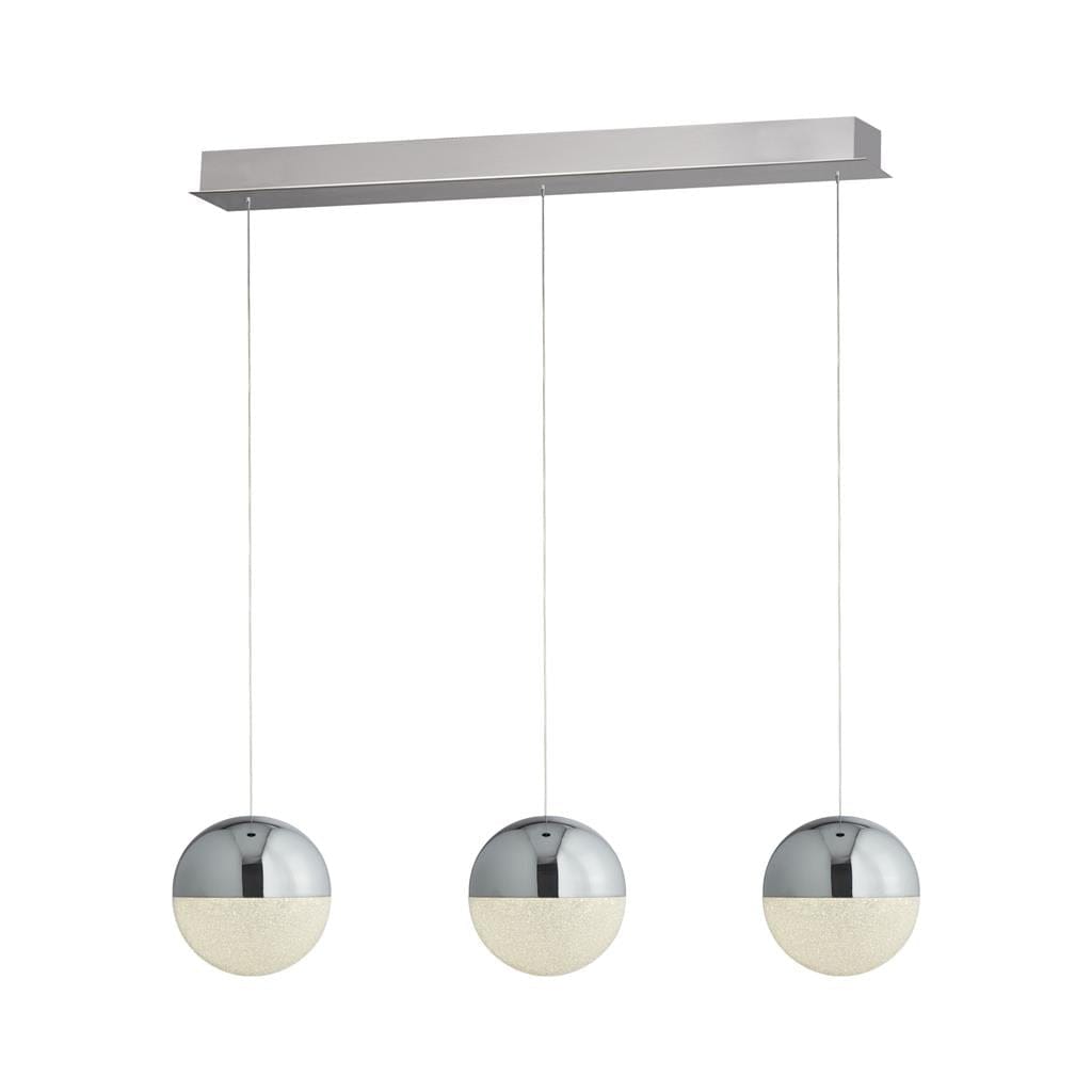 Searchlight Marbles LED 3Lt Bar Pendant - Chrome, Crushed Ice Shade 5843-3CC