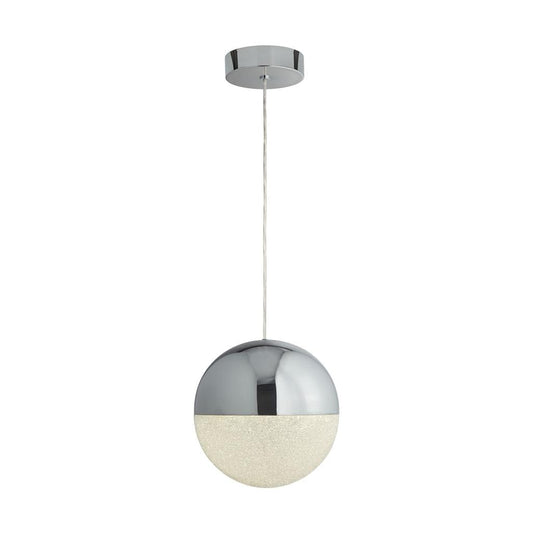 Searchlight Marbles LED Pendant  -  Chrome, Crushed Ice Shade 5841CC