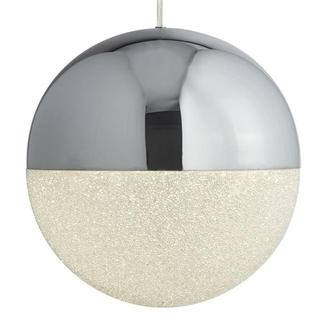 Searchlight Marbles LED Pendant  -  Chrome Metal & Crushed Ice Shade 5881CC