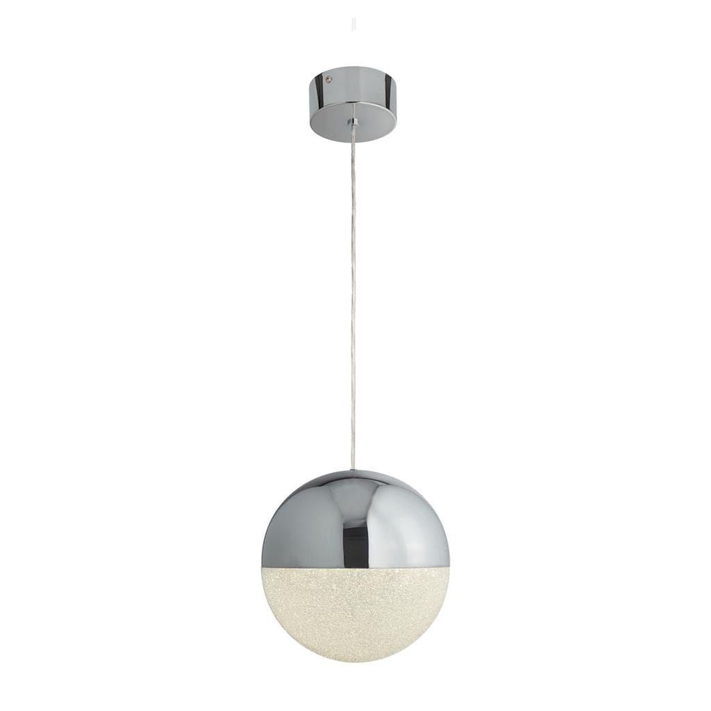 Searchlight Marbles LED Pendant  -  Chrome Metal & Crushed Ice Shade 5881CC