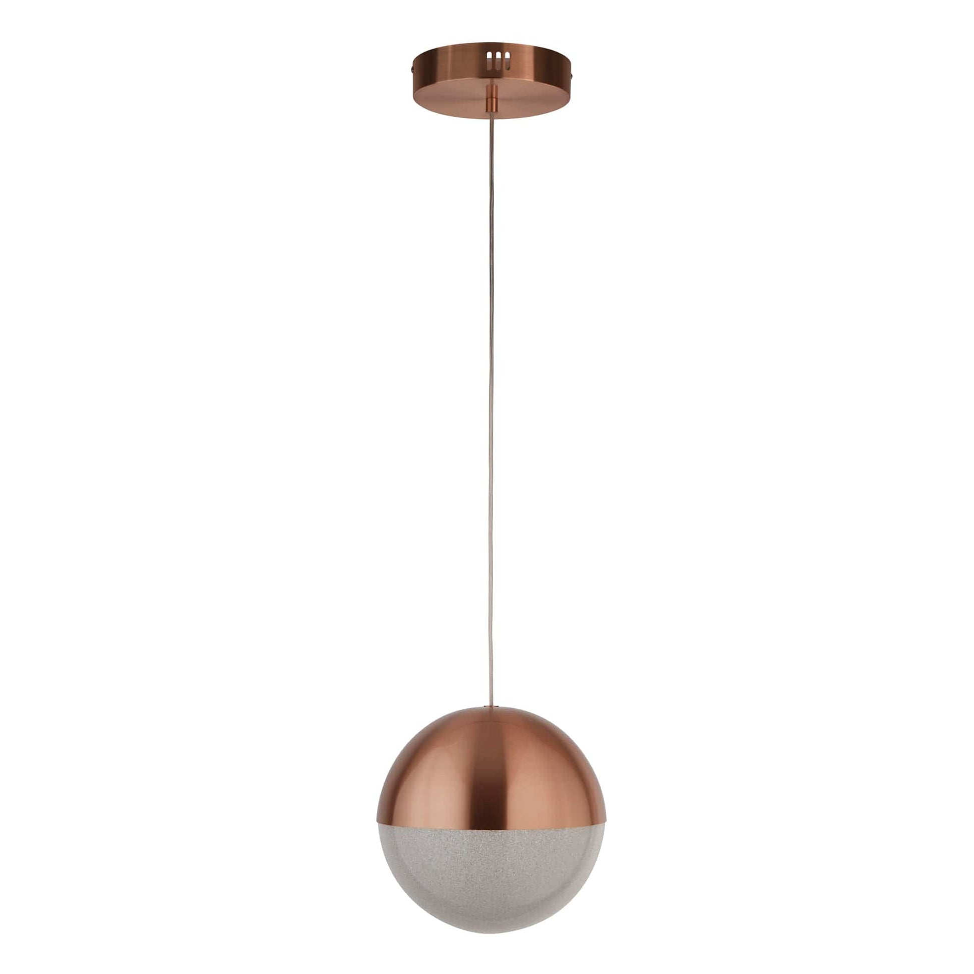 Searchlight Marbles LED Pendant - Copper Metal & Crushed Ice Shade 5881CU