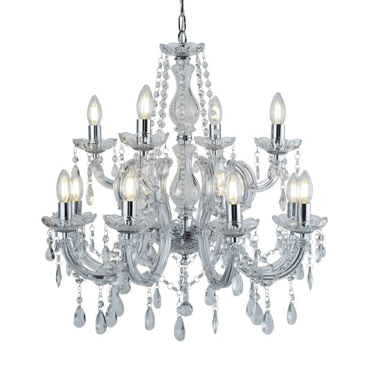 Searchlight Marie Therese 12Lt Chandelier - Chrome Metal & Clear Acrylic 399-12