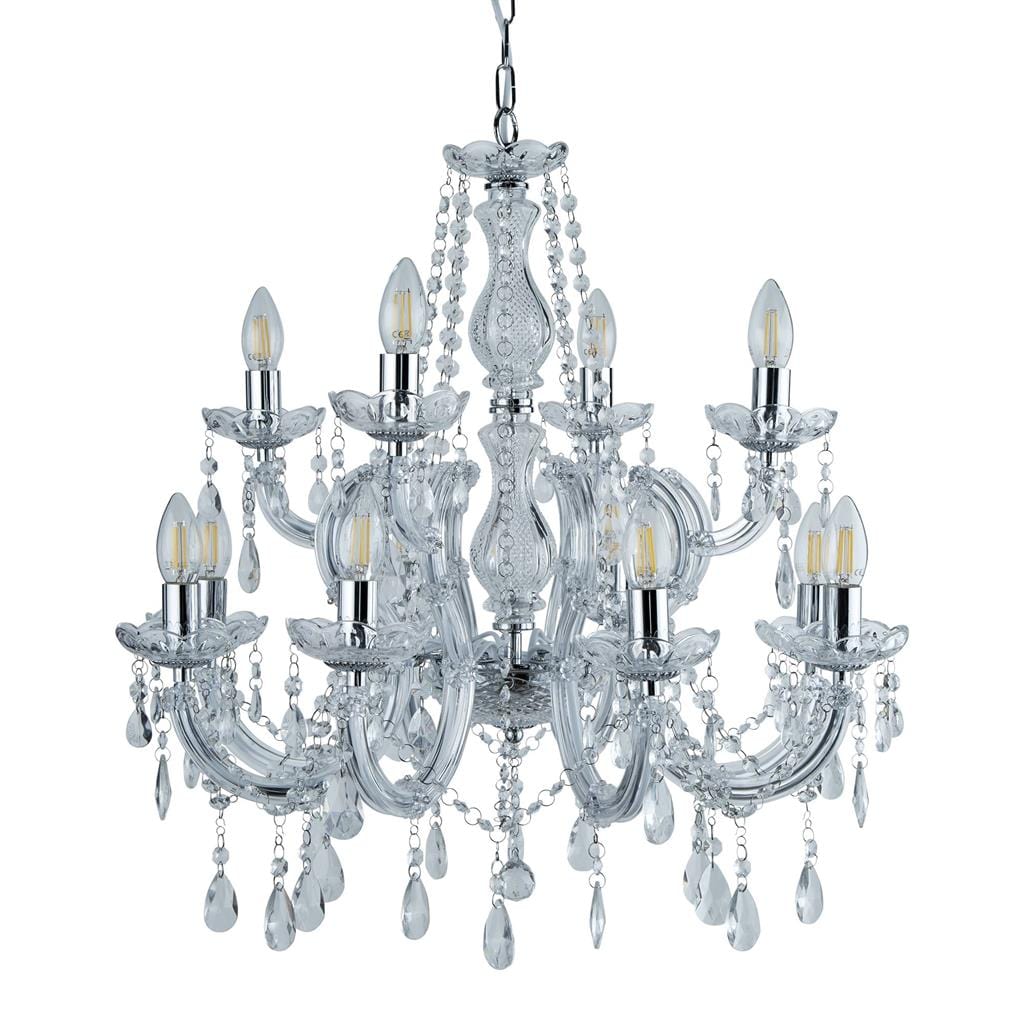 Searchlight Marie Therese 12Lt Chandelier - Chrome Metal & Clear Acrylic 399-12