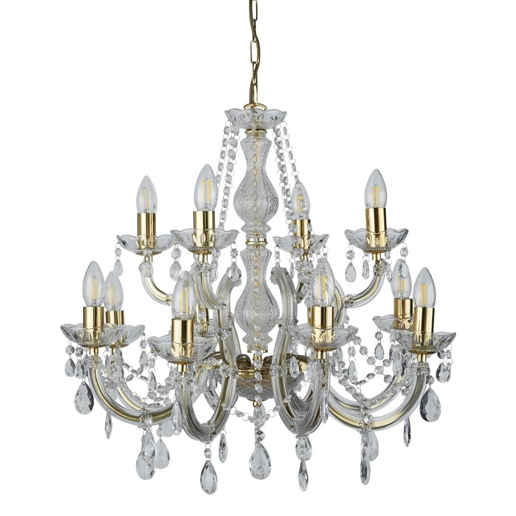 Searchlight Marie Therese 12Lt Chandelier-Polished Brass & Clear Acrylic 699-12