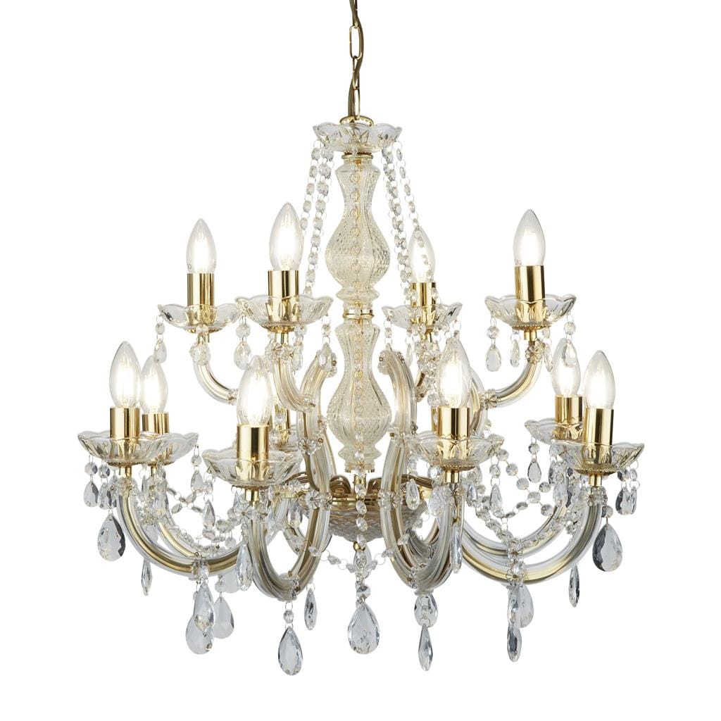 Searchlight Marie Therese 12Lt Chandelier-Polished Brass & Clear Acrylic 699-12