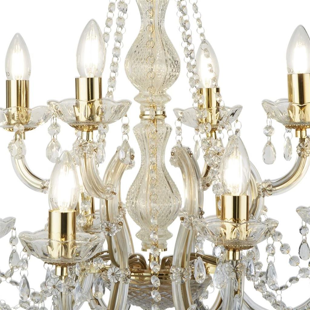 Searchlight Marie Therese 12Lt Chandelier-Polished Brass & Clear Acrylic 699-12