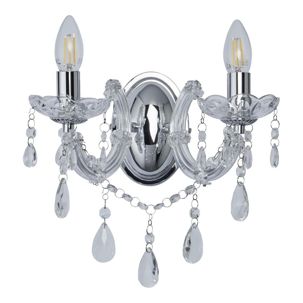 Searchlight Marie Therese  2Lt Wall Light - Chrome Metal & Clear Acrylic 399-2