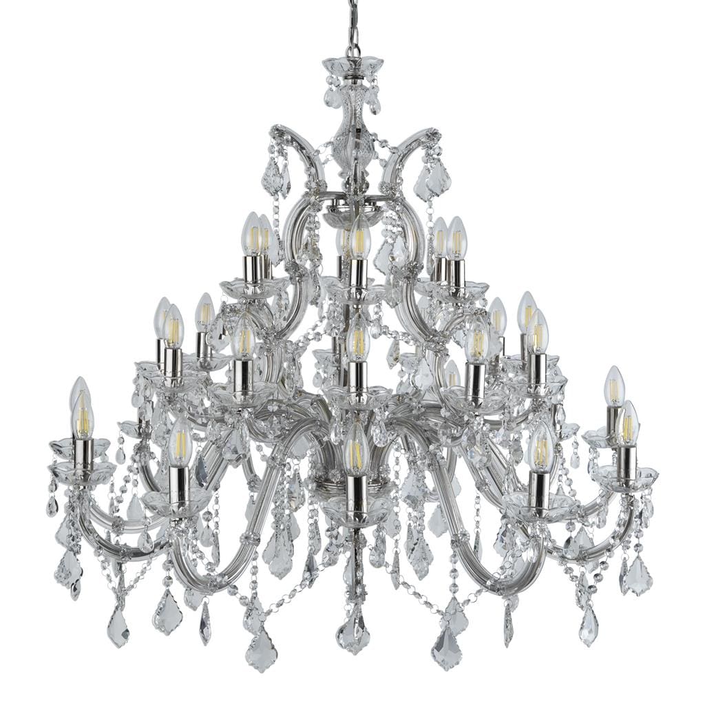 Searchlight Marie Therese 30Lt Chandelier - Chrome Metal & Clear Crystal 3314-30