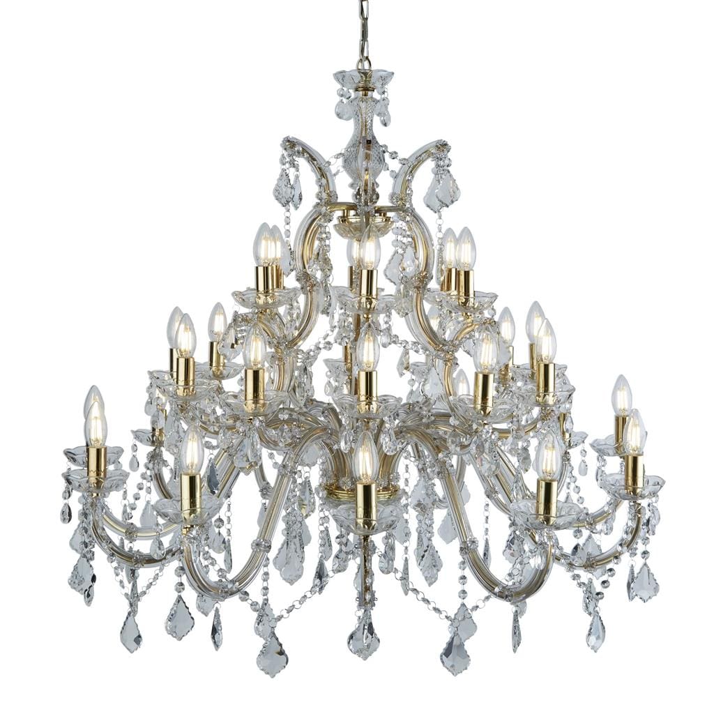 Searchlight Marie Therese 30Lt Chandelier-Polished Brass & Clear Crystal 1214-30