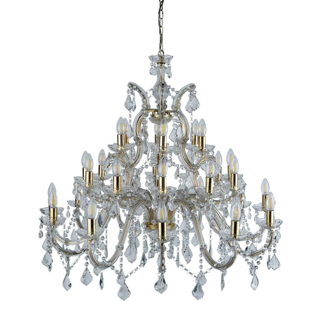 Searchlight Marie Therese 30Lt Chandelier-Polished Brass & Clear Crystal 1214-30