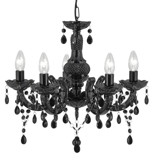 Searchlight Marie Therese  5Lt Pendant - Black Glass & Acrylic 1455-5BK