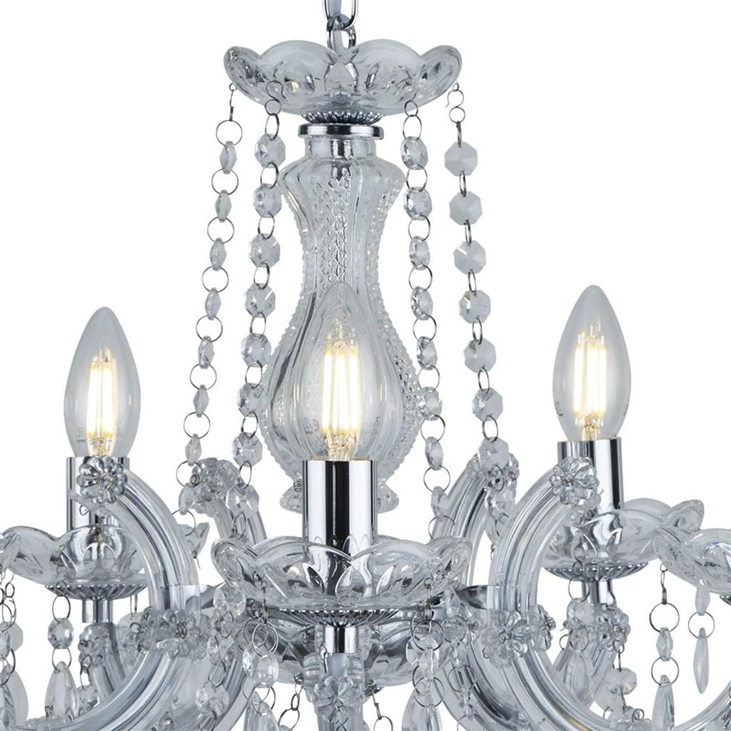 Searchlight Marie Therese  5Lt Pendant - Chrome Metal & Clear Acrylic 399-5