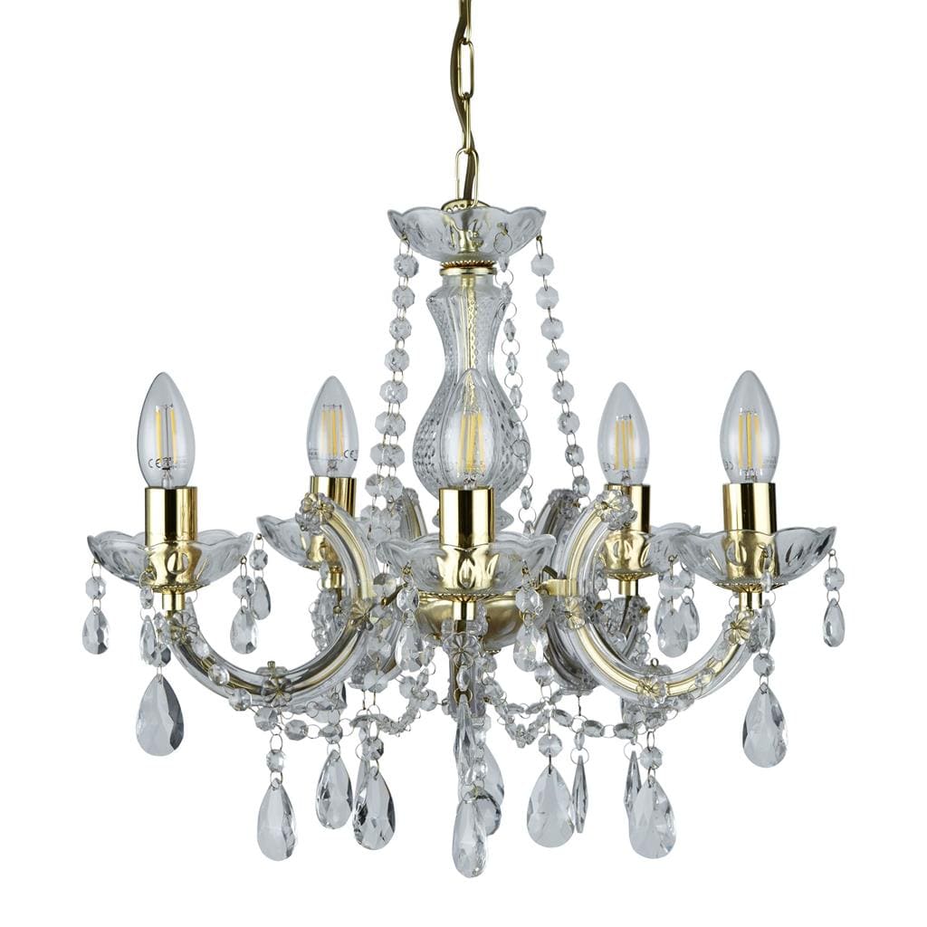 Searchlight Marie Therese 5Lt Pendant - Polished Brass & Clear Acrylic 699-5