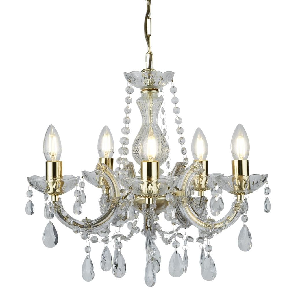 Searchlight Marie Therese 5Lt Pendant - Polished Brass & Clear Acrylic 699-5