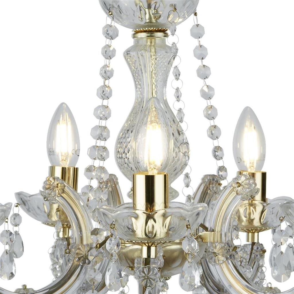 Searchlight Marie Therese 5Lt Pendant - Polished Brass & Clear Acrylic 699-5