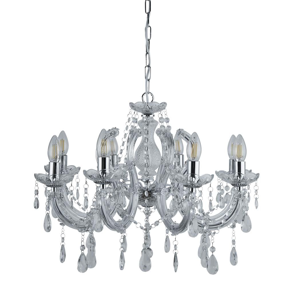 Searchlight Marie Therese 8Lt Pendant - Chrome Metal & Clear Acrylic 399-8