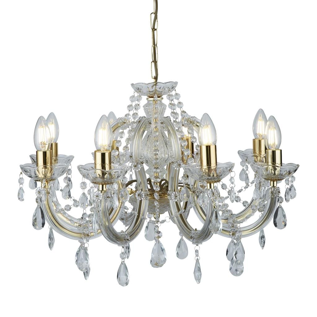 Searchlight Marie Therese 8Lt Pendant - Polished Brass & Clear Acrylic 699-8