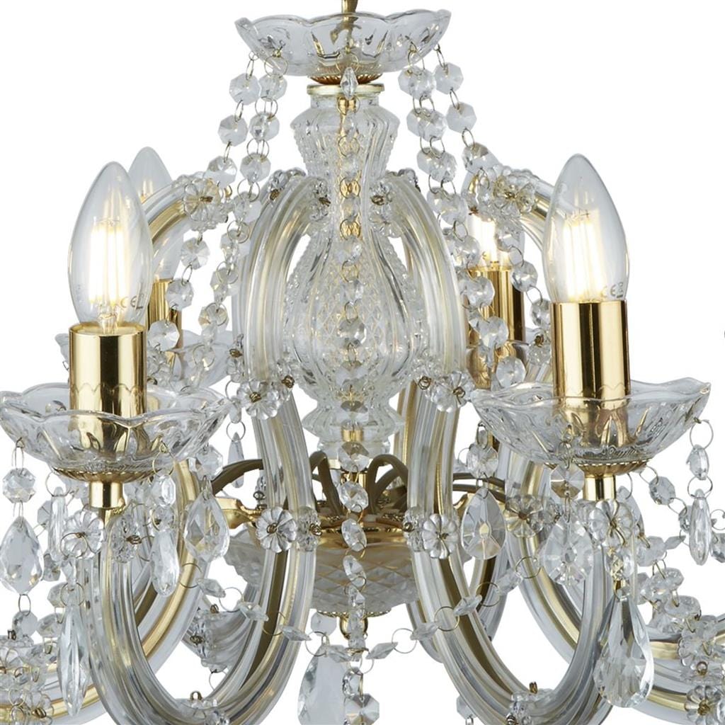 Searchlight Marie Therese 8Lt Pendant - Polished Brass & Clear Acrylic 699-8