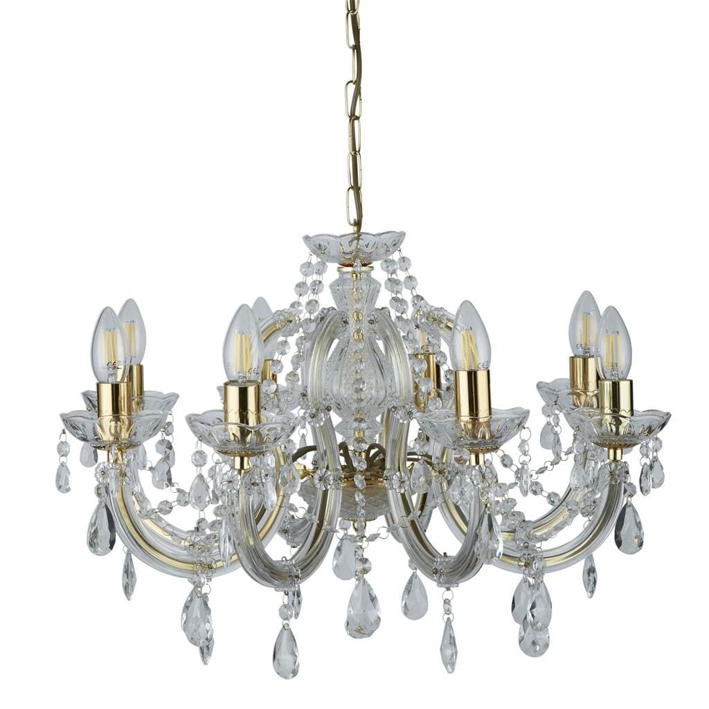 Searchlight Marie Therese 8Lt Pendant - Polished Brass & Clear Acrylic 699-8