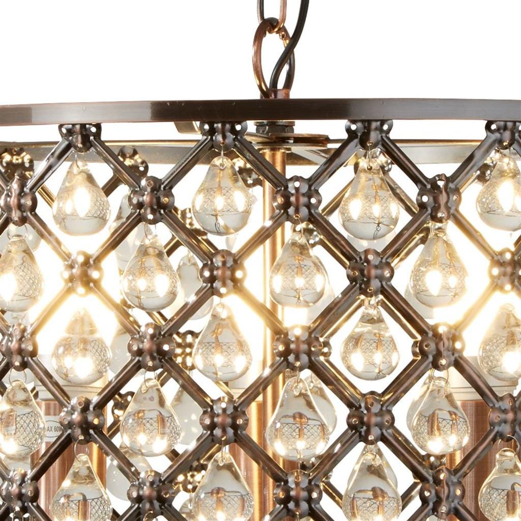 Searchlight Marquise 3Lt Drum Pendant - Antique Copper Metal & Glass 7813-3CU