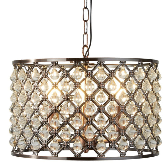 Searchlight Marquise 3Lt Drum Pendant - Antique Copper Metal & Glass 7813-3CU