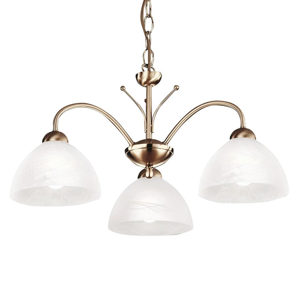 Searchlight Milanese 3Lt Pendant - Antique Brass Metal & Alabaster Glass 1133-3AB