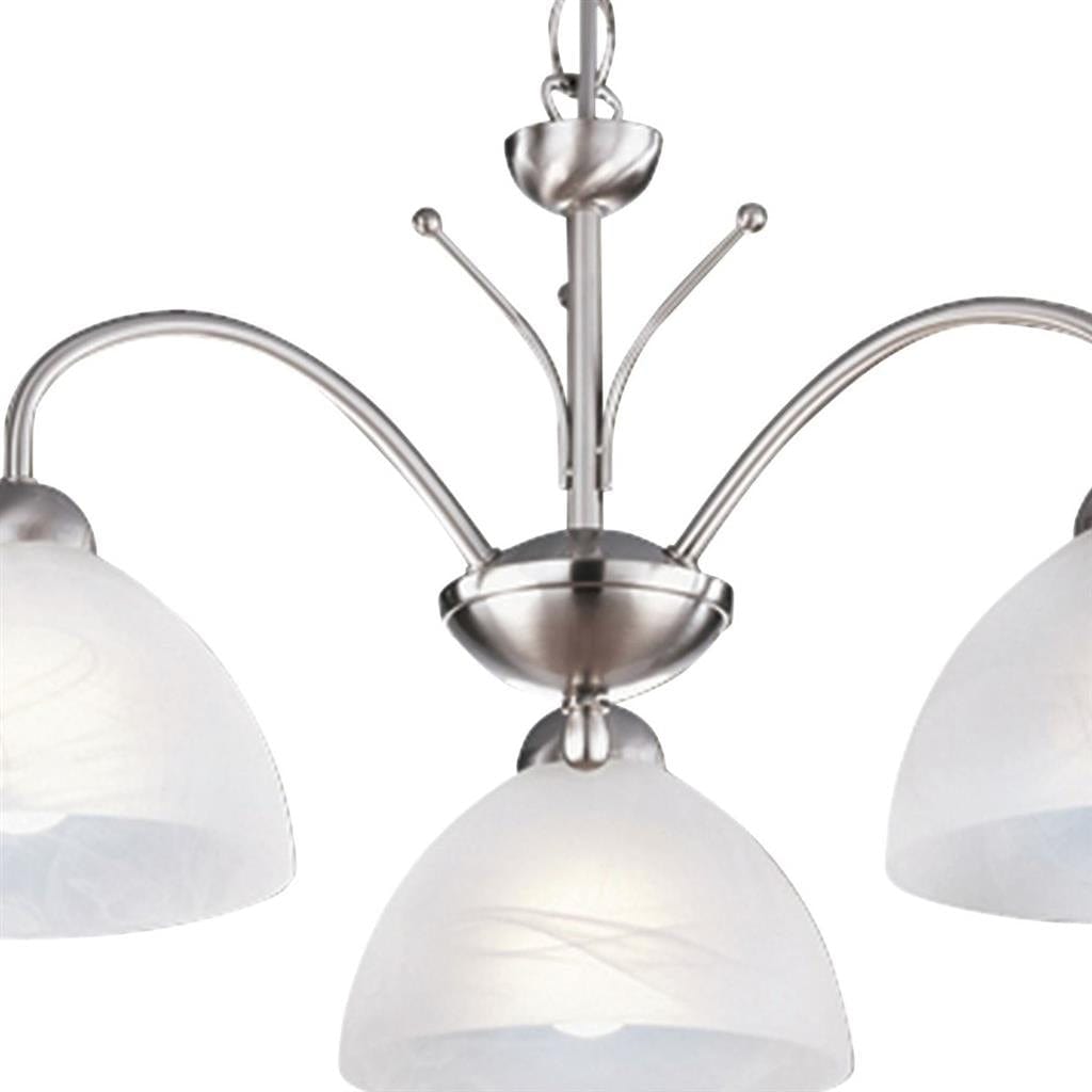 Searchlight Milanese 3Lt Pendant - Satin Silver Metal & Alabaster Glass 1133-3SS