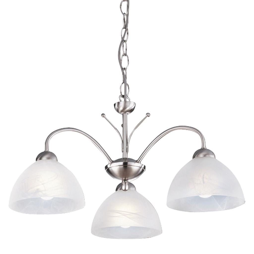 Searchlight Milanese 3Lt Pendant - Satin Silver Metal & Alabaster Glass 1133-3SS