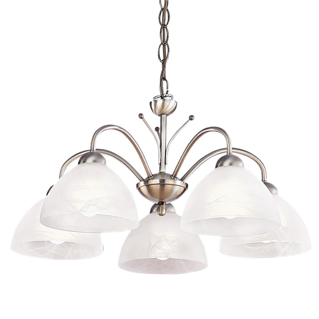 Searchlight Milanese 5Lt Pendant - Antique Brass Metal & Alabaster Glass 1135-5AB