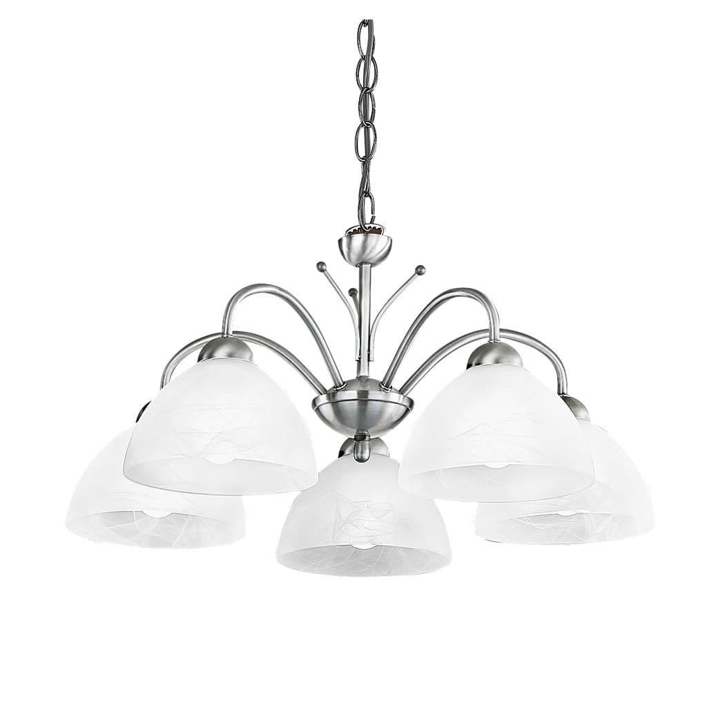 Searchlight Milanese 5Lt Pendant - Satin Silver Metal & Alabaster Glass 1135-5SS