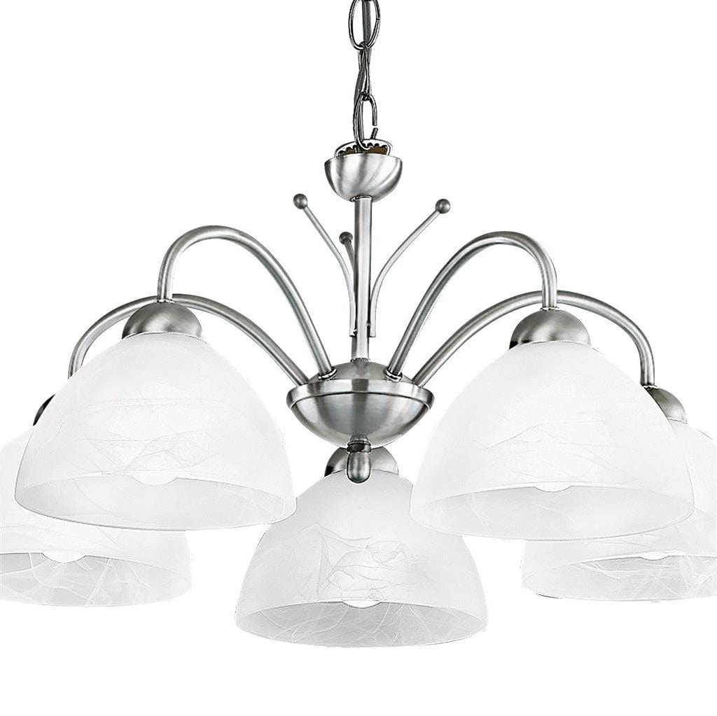 Searchlight Milanese 5Lt Pendant - Satin Silver Metal & Alabaster Glass 1135-5SS