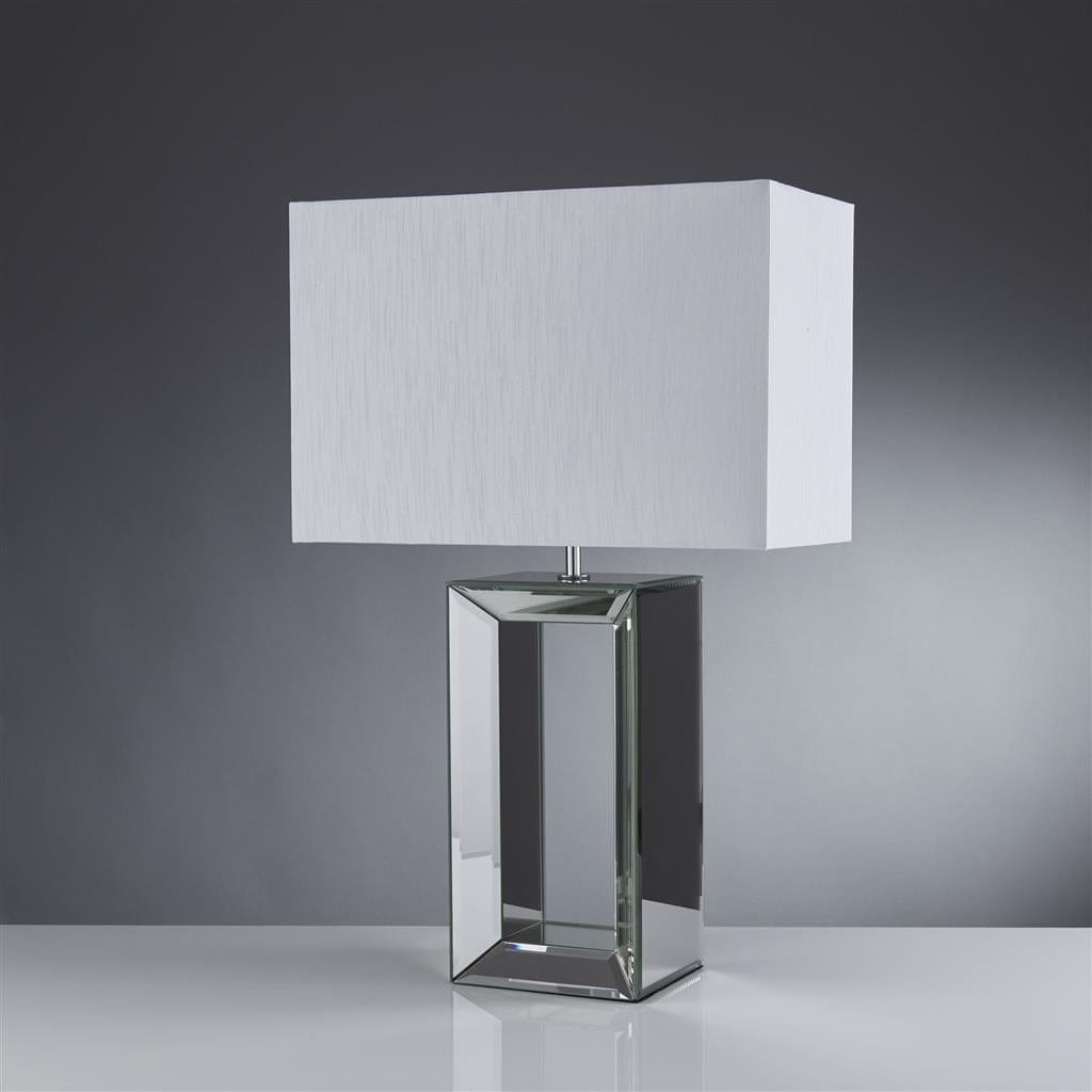 Searchlight Mirror Table Lamp - Mirrored Base & White Faux Silk Shade 1610