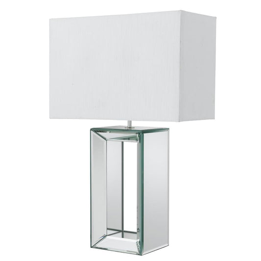 Searchlight Mirror Table Lamp - Mirrored Base & White Faux Silk Shade 1610