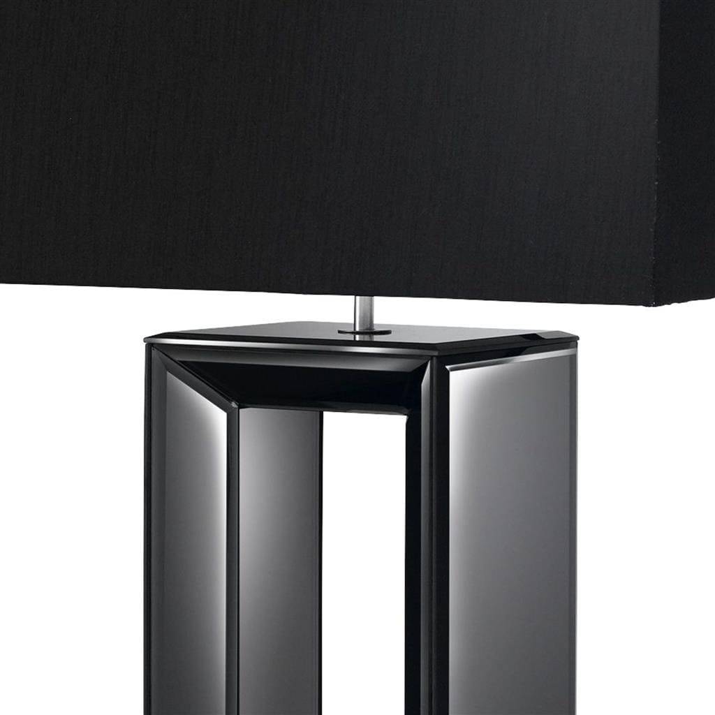 Searchlight Mirror Table Lamp - Smoked Mirrored Glass & Black Faux Silk 1610BK