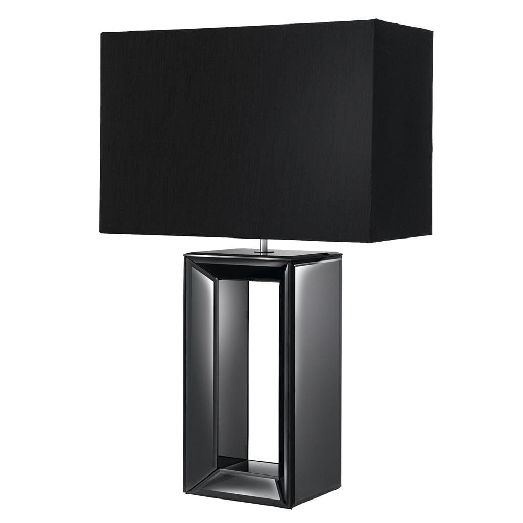 Searchlight Mirror Table Lamp - Smoked Mirrored Glass & Black Faux Silk 1610BK