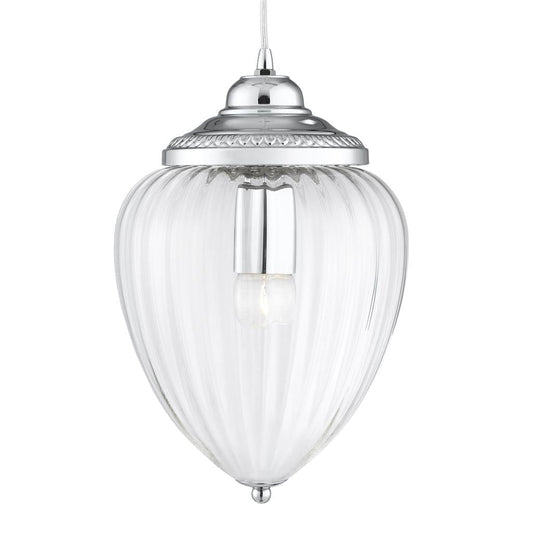 Searchlight Moscow Pendant  - Chrome Metal & Ribbed Glass 1091CC