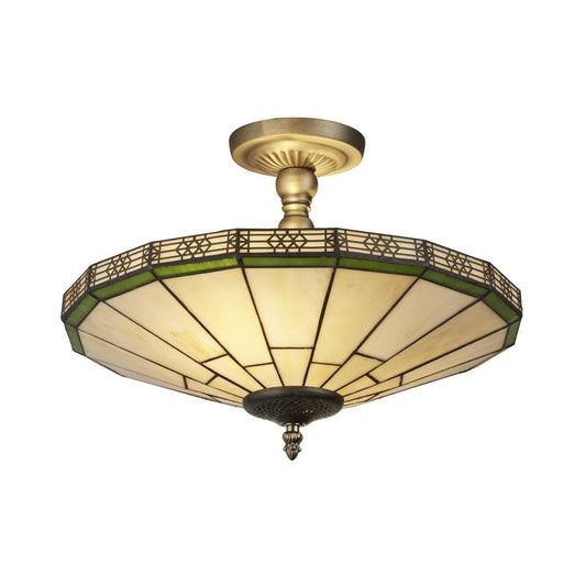 Searchlight New York  2Lt Semi-Flush - Brass Metal & Stained Glass 4417-17