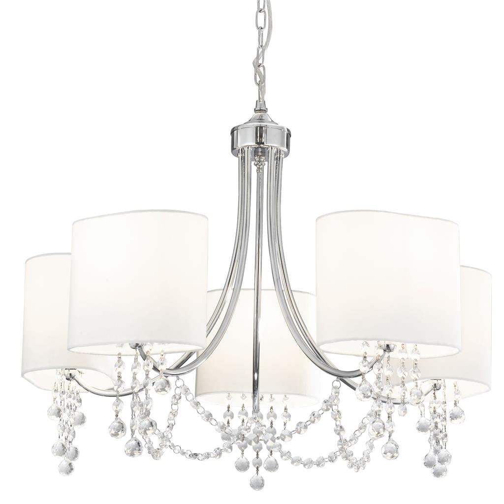 Searchlight Nina 5Lt Pendant - Chrome, Crystal & Fabric Shades 1055-5CC