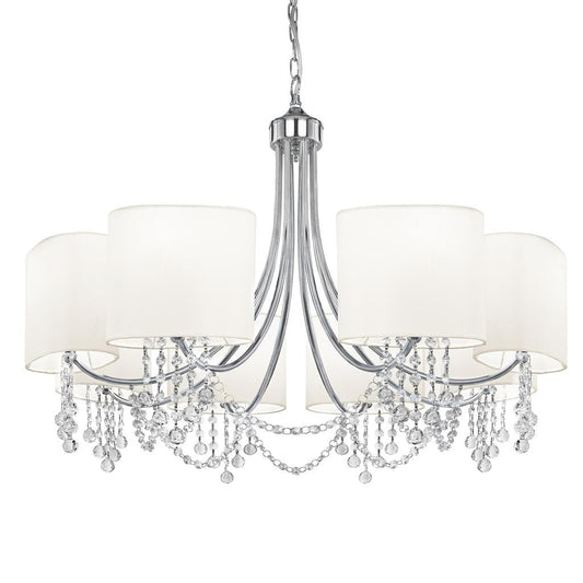 Searchlight Nina 8Lt Ceiling Pendant - Chrome, Crystal & White Shades 1058-8CC