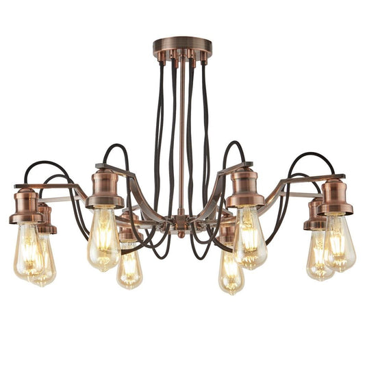 Searchlight Olivia 8Lt Pendant - Antique Copper & Black Braided Cable 1068-8CU