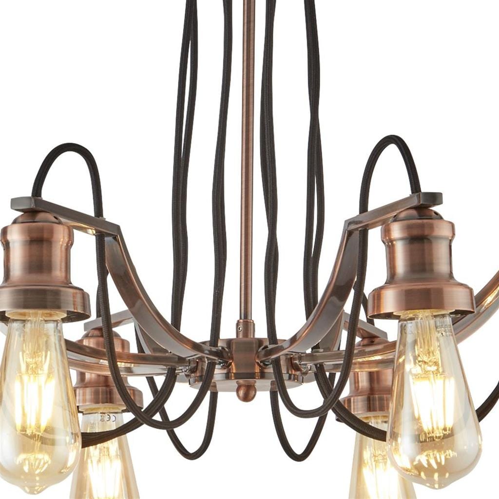 Searchlight Olivia 8Lt Pendant - Antique Copper & Black Braided Cable 1068-8CU