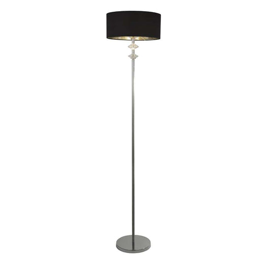Searchlight Ontario Floor Lamp - Chrome Metal & Black Fabric Shade# 7650CC