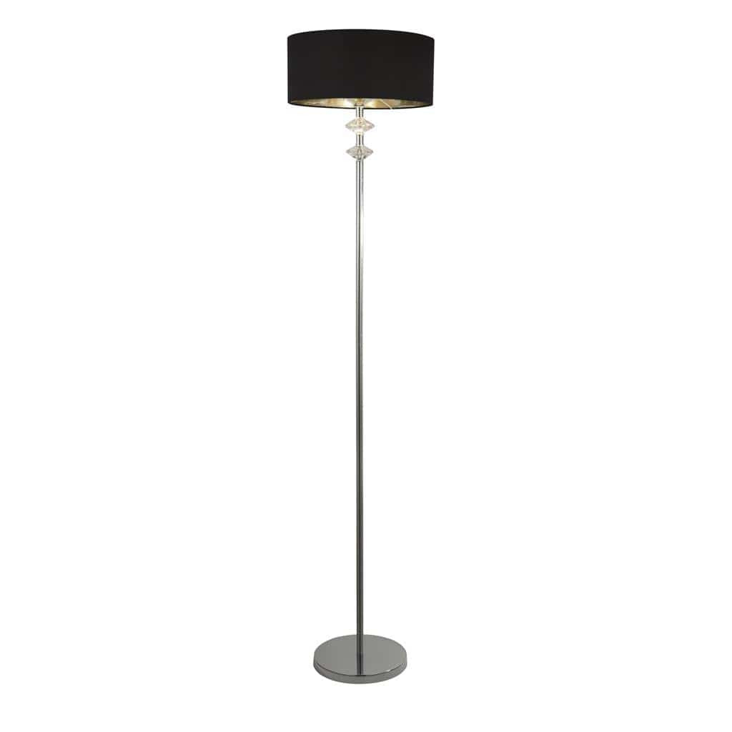 Searchlight Ontario Floor Lamp - Chrome Metal & Black Fabric Shade# 7650CC