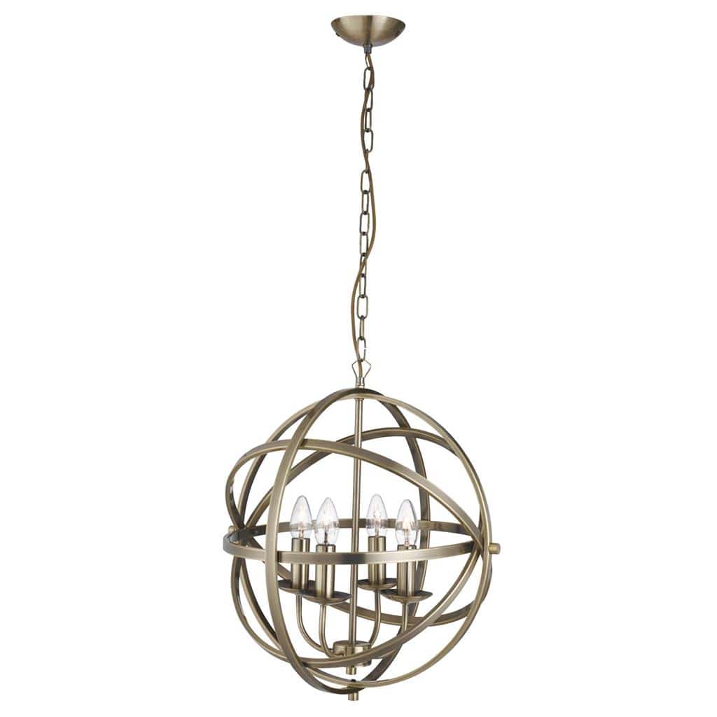 Searchlight Orbit 4Lt Pendant  - Antique Brass Metal 2474-4AB