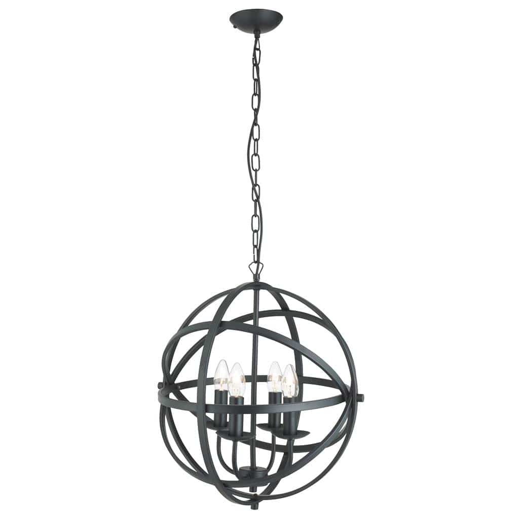 Searchlight Orbit 4Lt Pendant  - Black Metal 2474-4BK