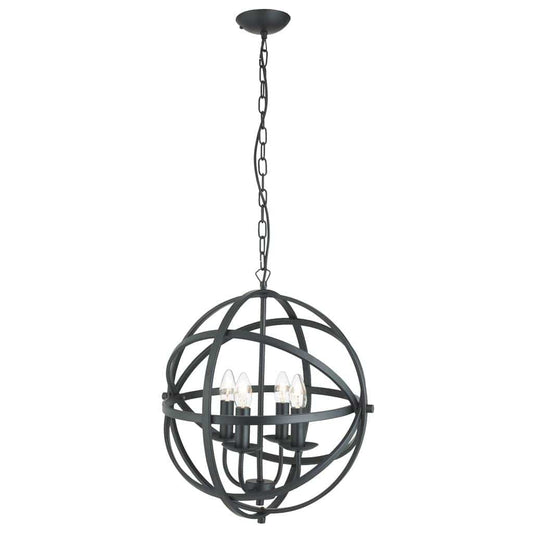 Searchlight Orbit 4Lt Pendant  - Black Metal 2474-4BK