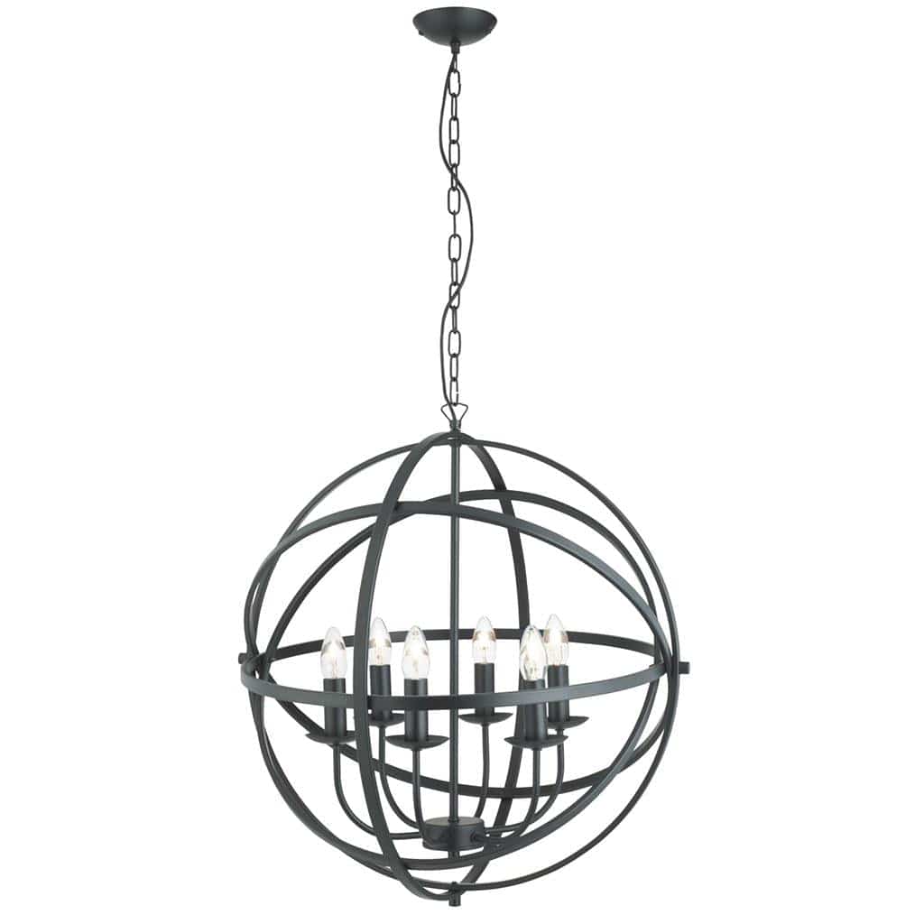 Searchlight Orbit 6Lt Pendant - Black Metal 2476-6BK