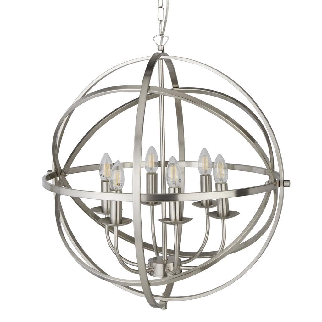 Searchlight Orbit 6Lt Pendant - Satin Silver Metal 2476-6SS